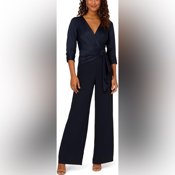 Adrianna Papell Women's Satin Crepe Jumpsuit, Dark Navy, 16 - Picture 4 of 5